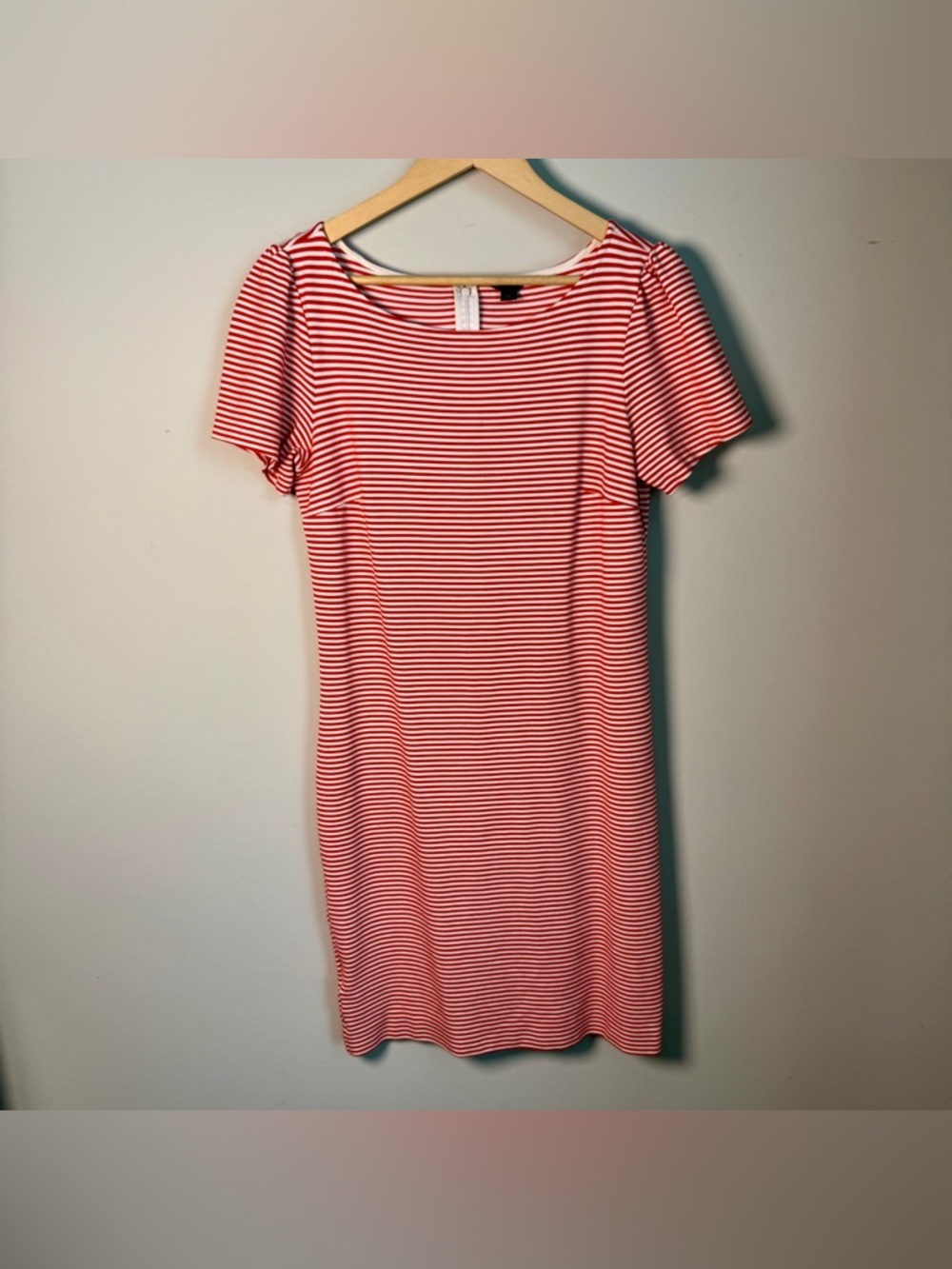 Ann Taylor Red White Stripe Coastal Bodycon Dress 6T Puff Sleeve Midi Nautical